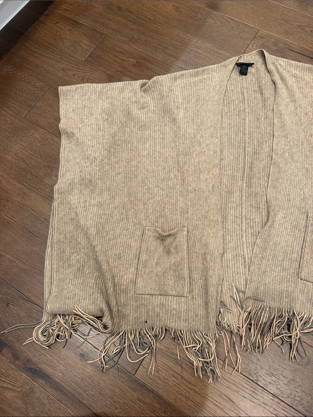 Steve Madden Open Front Ribbed Knit Poncho Beige One Size - C19-108